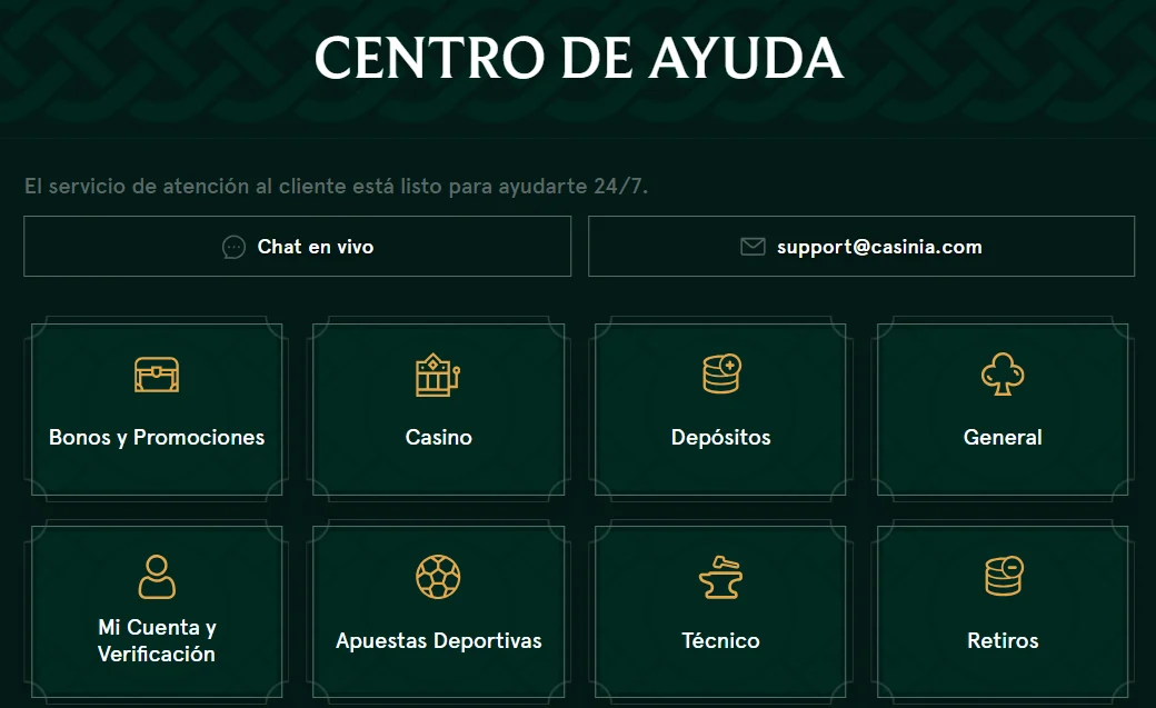Casinia Atención al cliente