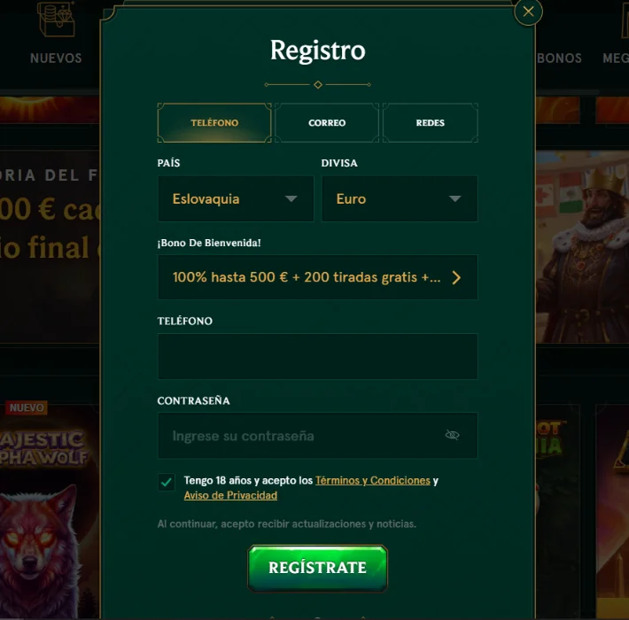 Casinia Registro e inicio de sesión